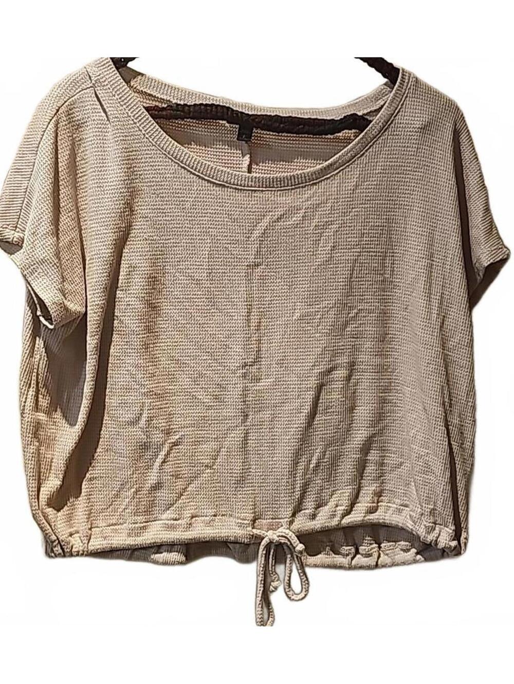 Express cropped tie short sleeve waffle knit shirt size S